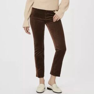 PAIGE Cindy Twisted Seam Slit Velvet Crop Pant Chicory Coffee Brown 30